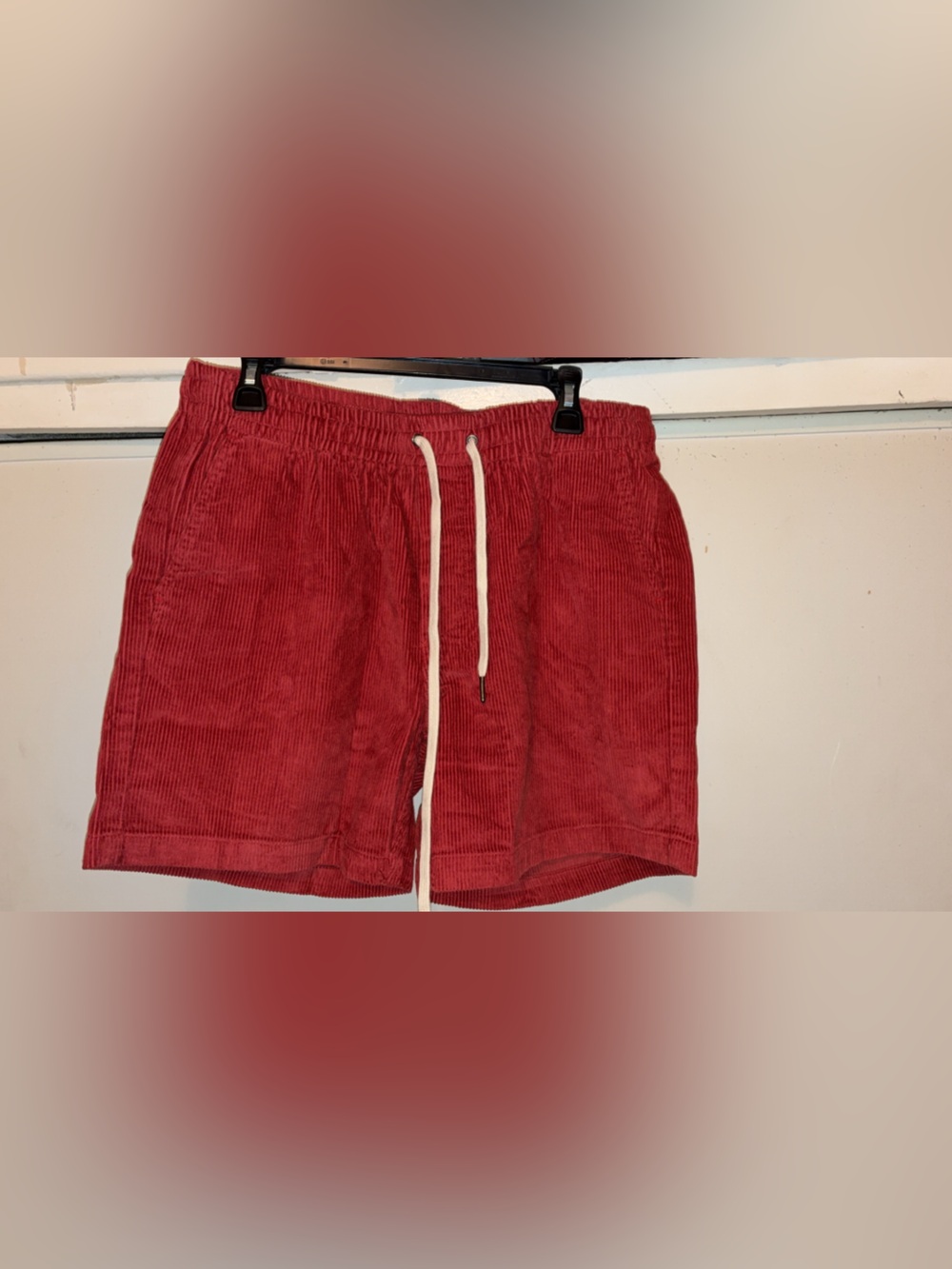 Corduroy Drawstring Shorts - Red